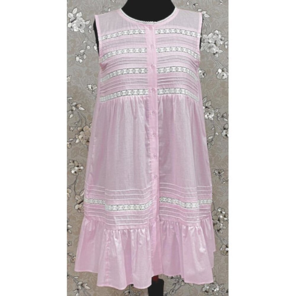 Victorian Cotton Pink Nightgown Eyelet Lace Ruffle Hem SoieRose SR1133